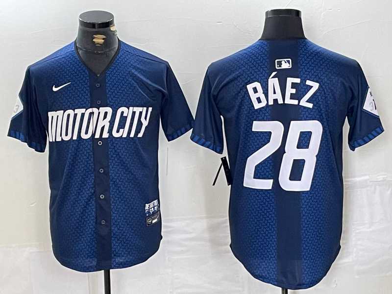 Mens Detroit Tigers #28 Javier Baez 2024 Navy City Connect Cool Base Limited Stitched Jersey